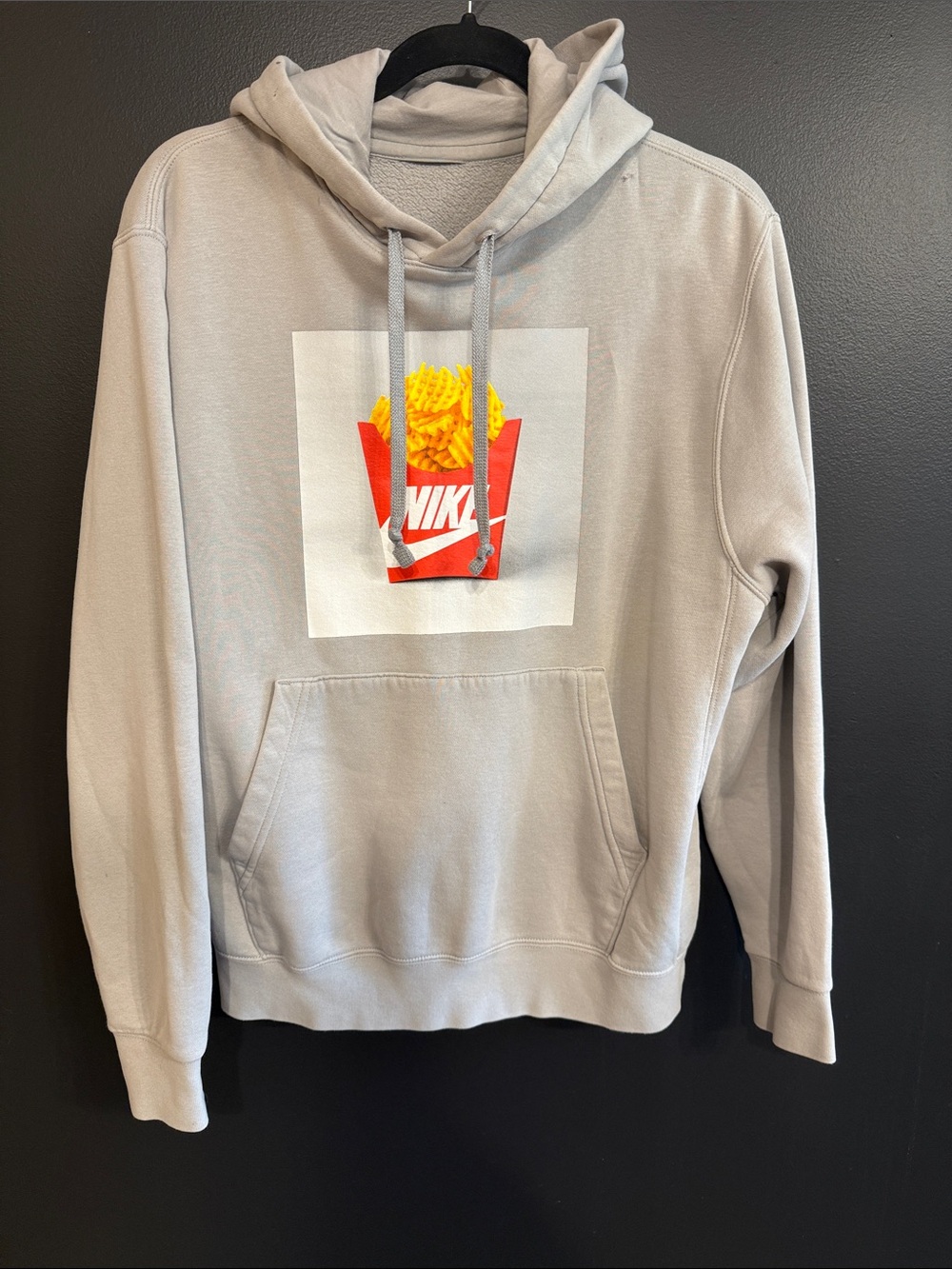 Nike Men’s Light Gray Hoodie with Red & Yellow Fries Graphic
